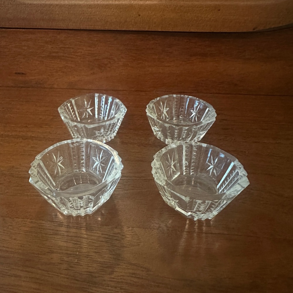 Set of Four Clear Glass Bowls for Salt